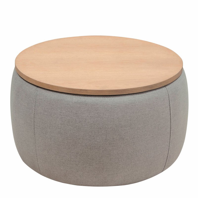 Repose-pieds rond avec rangement, fonction 2 en 1, table de bout avec repose-pieds, Gris