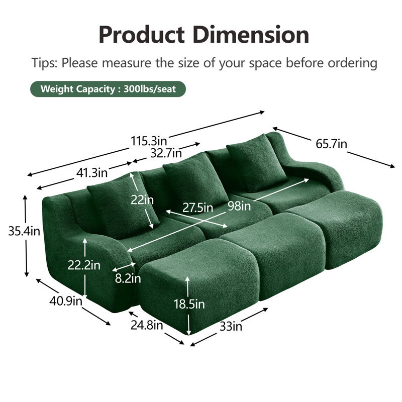 Canapé modulaire Boneless, Vert Teddy / Boucle