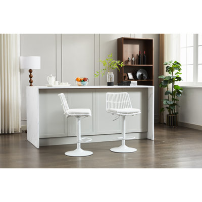 2 tabourets de bar, 360 chaises pivotantes à hauteur de comptoir pour la cuisine et la salle à manger, réglables de 34,31 po à 42,91 po, tissées, repose-pieds, structure en métal, capacité de 250 lb, blanc, 2 tabourets à thème d'ambiance rétro, 360 °