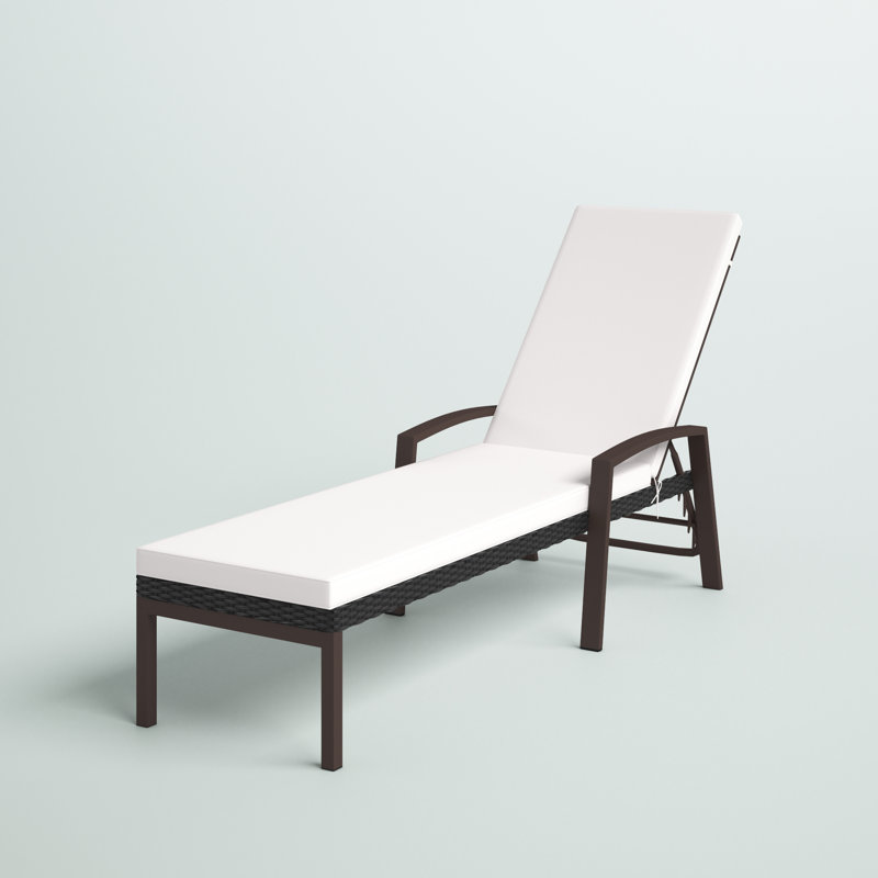 Chaise longue d'extérieur inclinable en rotin de patio, Beige, 1
