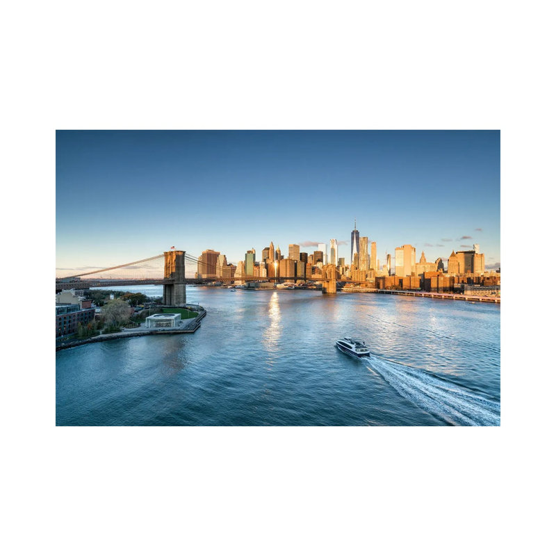 Manhattan Skyline And Brooklyn Bridge At Sunrise by Jan Becke - Wrapped Canvas Print, 152.5 cm H x 101.5 cm W