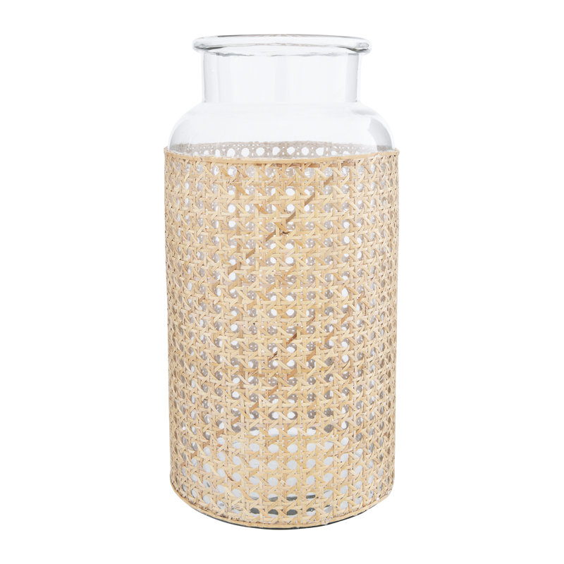 Vase de table en verre Renaldi, H 14,5 po x l 6,75 po x P 6,75 po, Beige