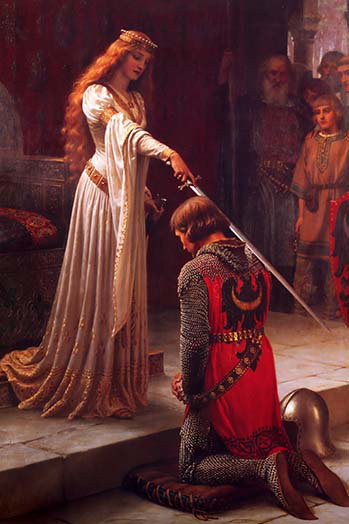 "l’accolade" par edward blair leighton, impression non encadrée, H 36 po x l 24 po x P 1,5 po