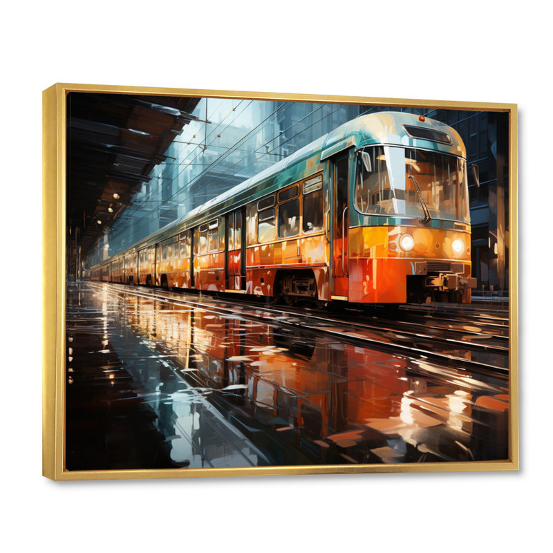 Abstracted Train Reflections II - Transportation Wall Art Prints, Cadre flottant doré, H 34 po x l 44 po x P 1,5 po