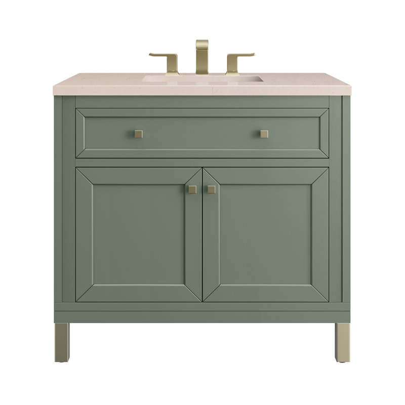 Chicago 36' W Single Vanity, Smokey Celadon, White Zeus Quartz, 8" Widespread