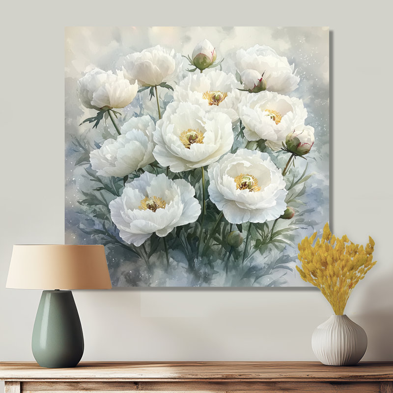 Hiver, matin, pivoines, étreinte - pivoines, art mural, Toile tendue, Ne s’applique pas, H 16 po x l 16 po