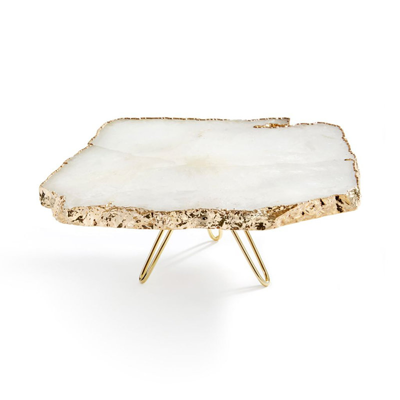 Organic White Crystal Pedestal Cake Stand with Gold Trim