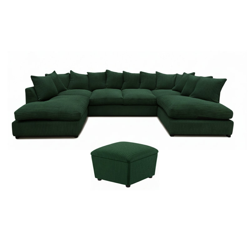 5 Seater Corduroy Corner Sofa , Forest Green