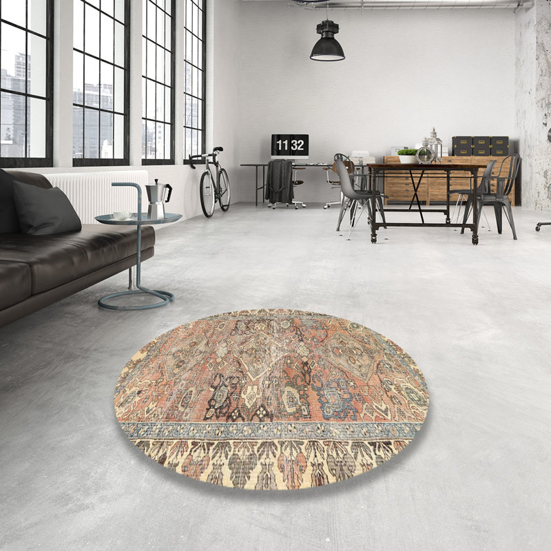 Tapis rose/bleu/orange traditionnel Doimo, Rond 4 pi