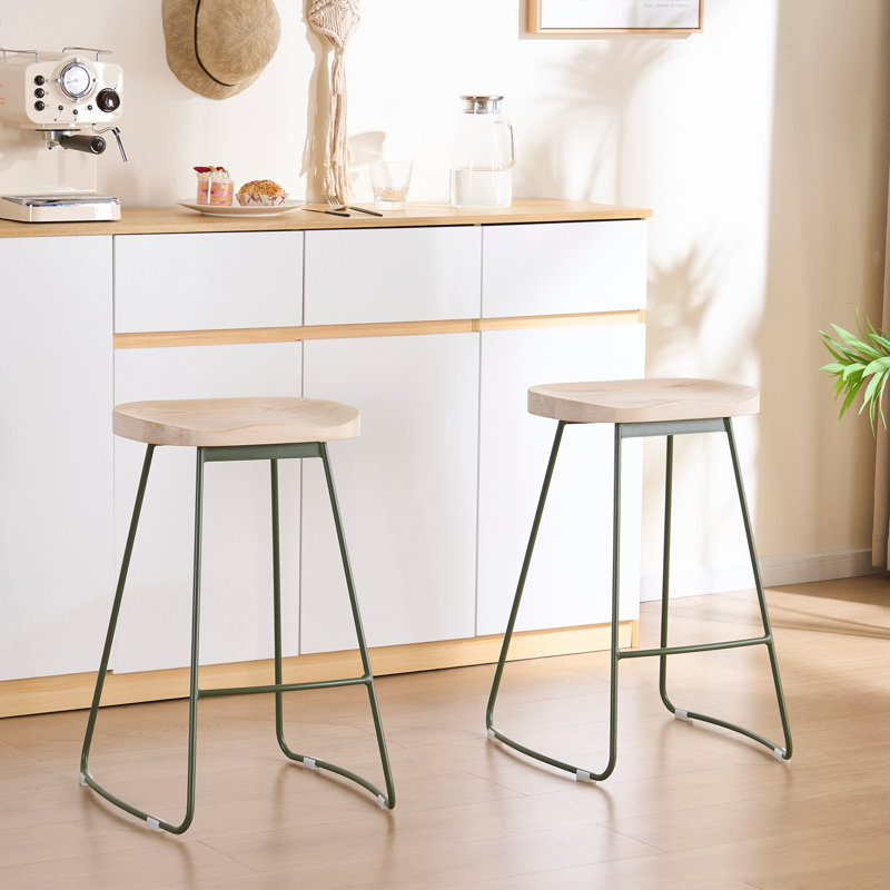 Tabouret de comptoir Saddle, Vert, Beige