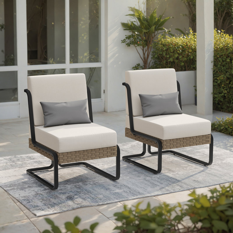 Ensemble de 2 chaises de patio en aluminium avec coussins, Beige, Kaki