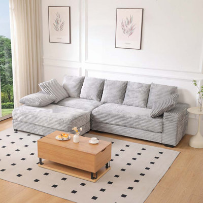 108.6"Corduroy Sectional Couches With Storage Ottoman