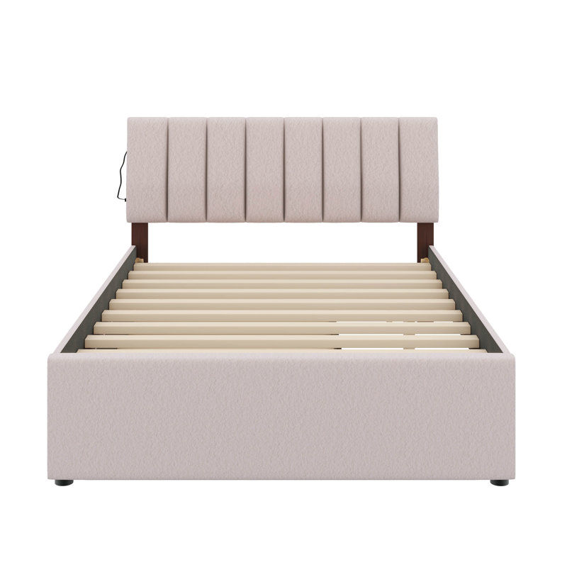 Lit plateforme tapissier Dotta, Beige, Double