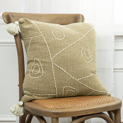 Coussin décoratif kaki crème Kantha