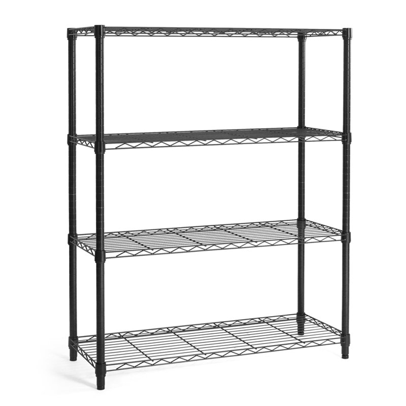 Étagère grillagée réglable à 4 niveaux, support de rangement en métal noir pour le garage, le sous-sol, la salle de lavage et le rangement utilitaire