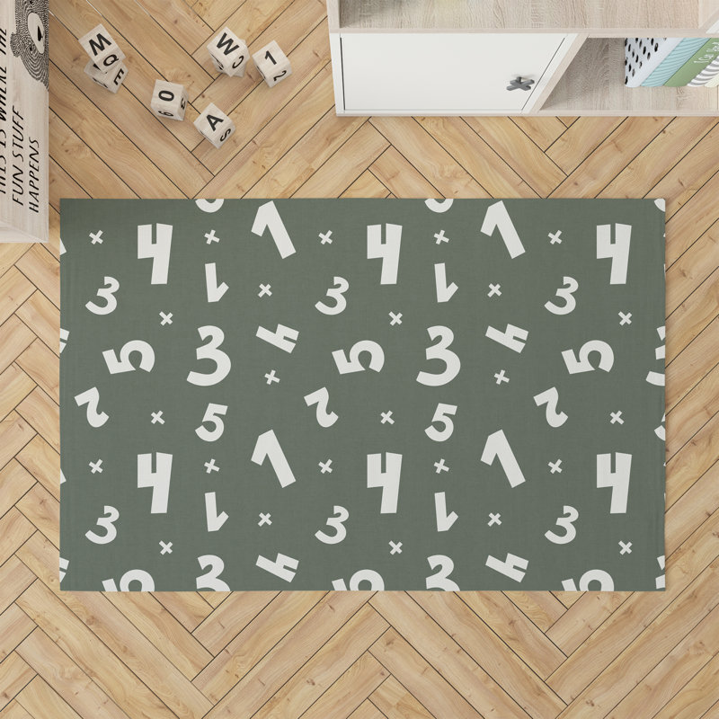 Numbers Kids Play Mat, Chimichurri/Green/Ivory, Rectangle 3' x 5'
