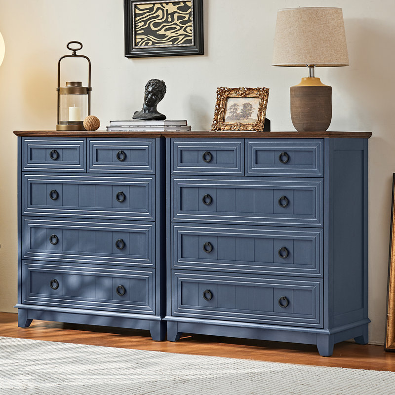 Farmhouse 5 Drawer Dresser For Bedroom, 33.2" Tall Small Dressers & Chest Of Drawers, Rustic Wood Dresser With Metal Handle, Storage Organizer Closet For Living Room, Hallway, Entryway