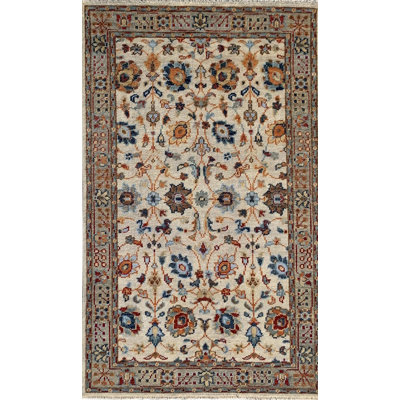 Ivory Hand-Knotted Wool Detailed Floral Sprays Classic Traditional Modern Contemporary Carpet Rug