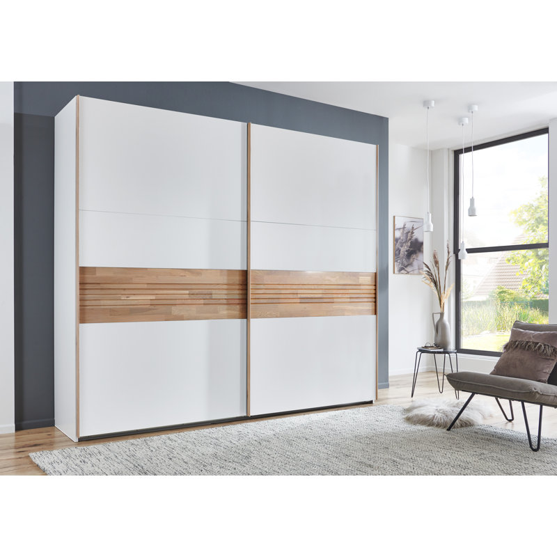 2 Door Manufactured Wood Wardrobe, White/Parasol solid oak-colored, 216cm H x 200cm W x 65cm D