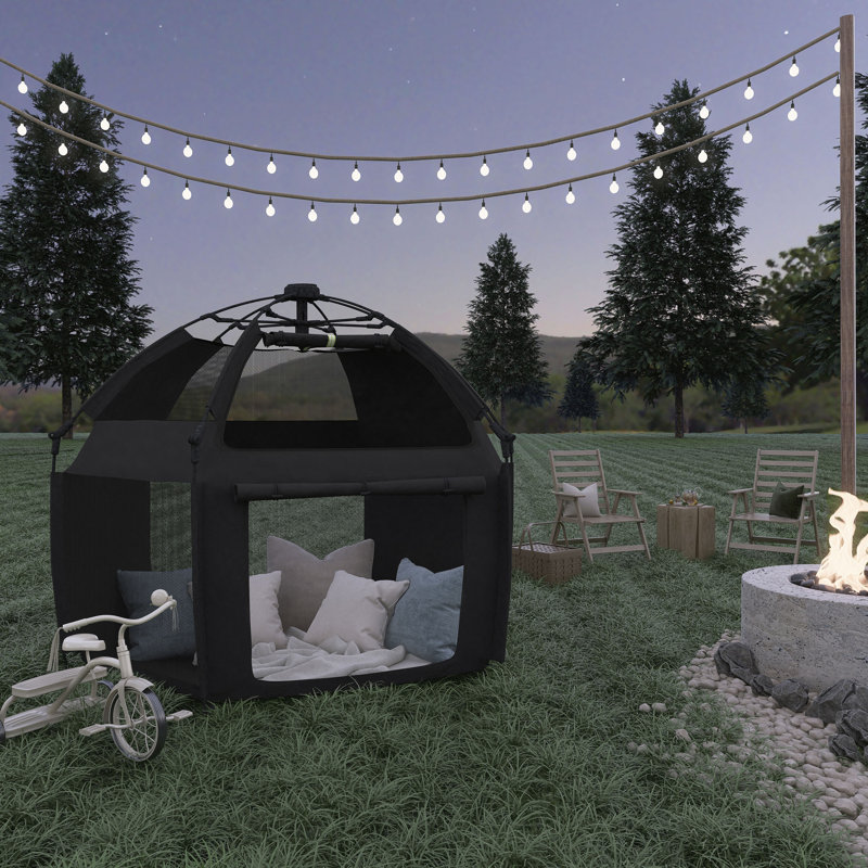 Noir Black Portable Children's Playpen with Canopy Cover
