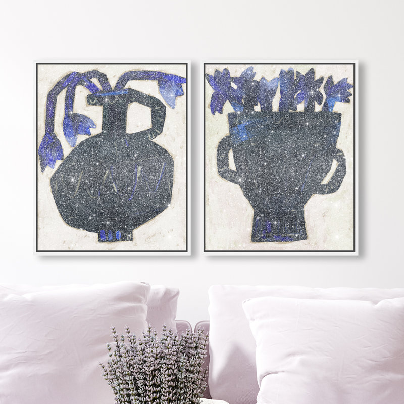 Indigo Vases Set Set by Oliver Gal, 62"H x 50"W, White Floater Frame