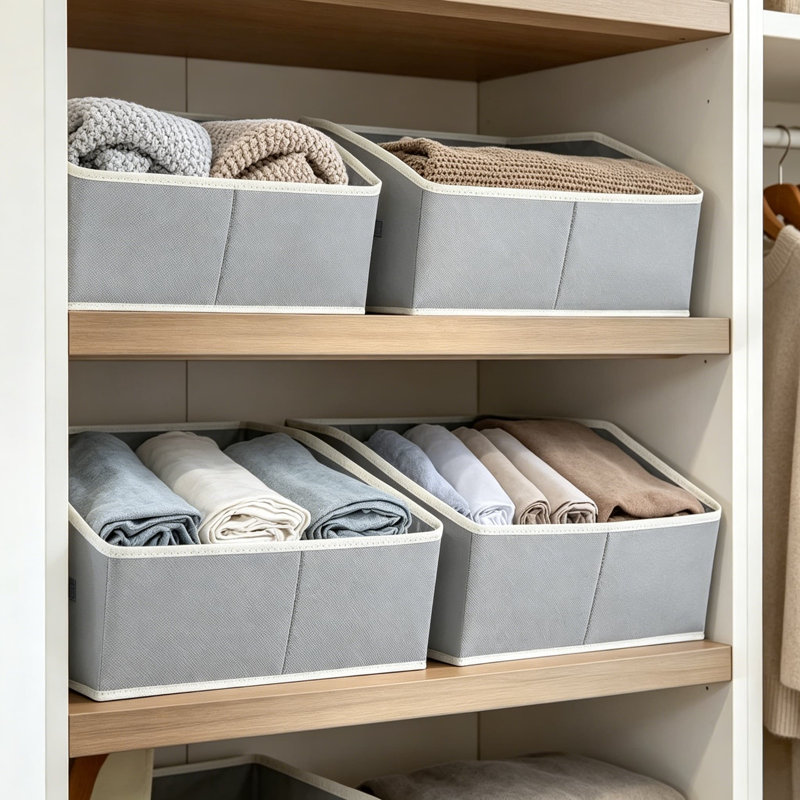 Storage Bins Baskets 6 Pack, Fabric Closet Organizer Cubes with Handles, Foldable Boxes for Clothes Towels, Trapezoid Design for Easy Access, Grey