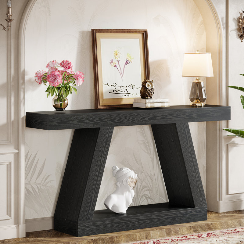 Chasidi Rectangular Pedestal Console Table, Black