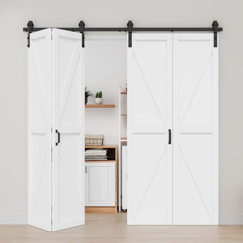 Porte de grange pliante en forme de K de 84 po de hauteur avec ensemble de quincaillerie d'installation, 80 po x 84 po