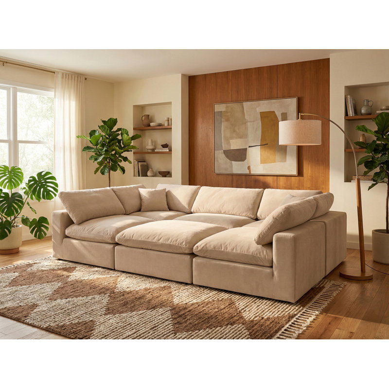 Hocroft Velvet U-Shaped Sectional Reversible, Beige Velvet