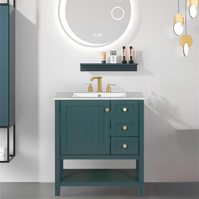 30" Bathroom Vanity Cabinet Combo with Ceramic Sink, Two Drawers and a Cabinet Door