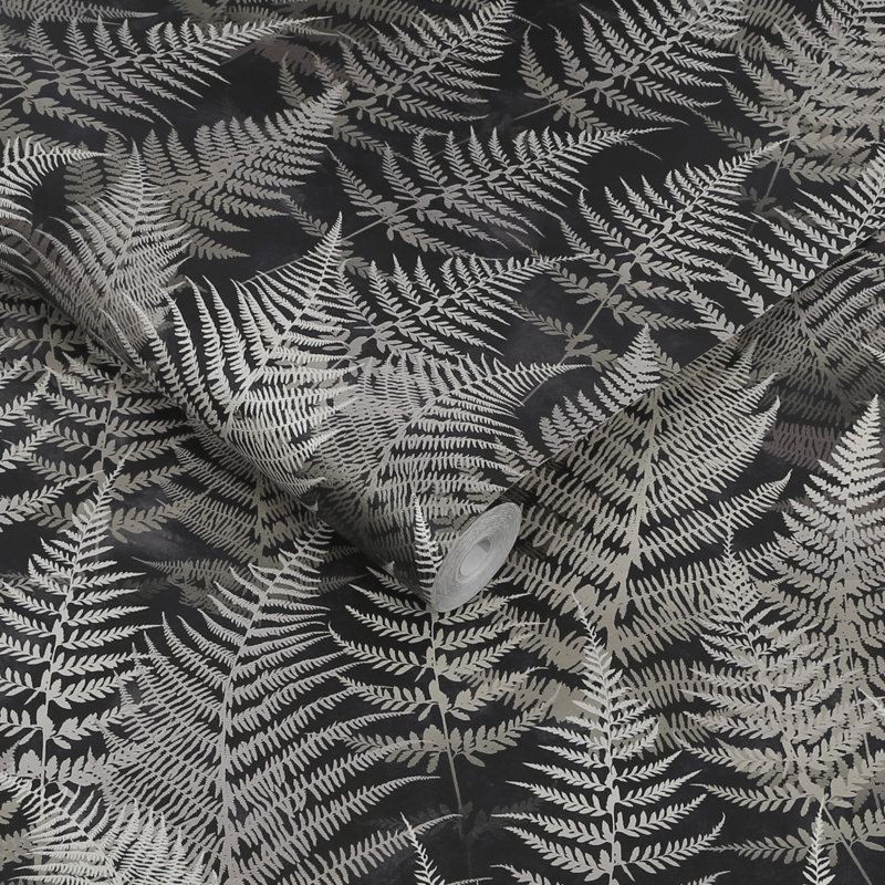 Floral Metallic Wallpaper Roll, Charcoal