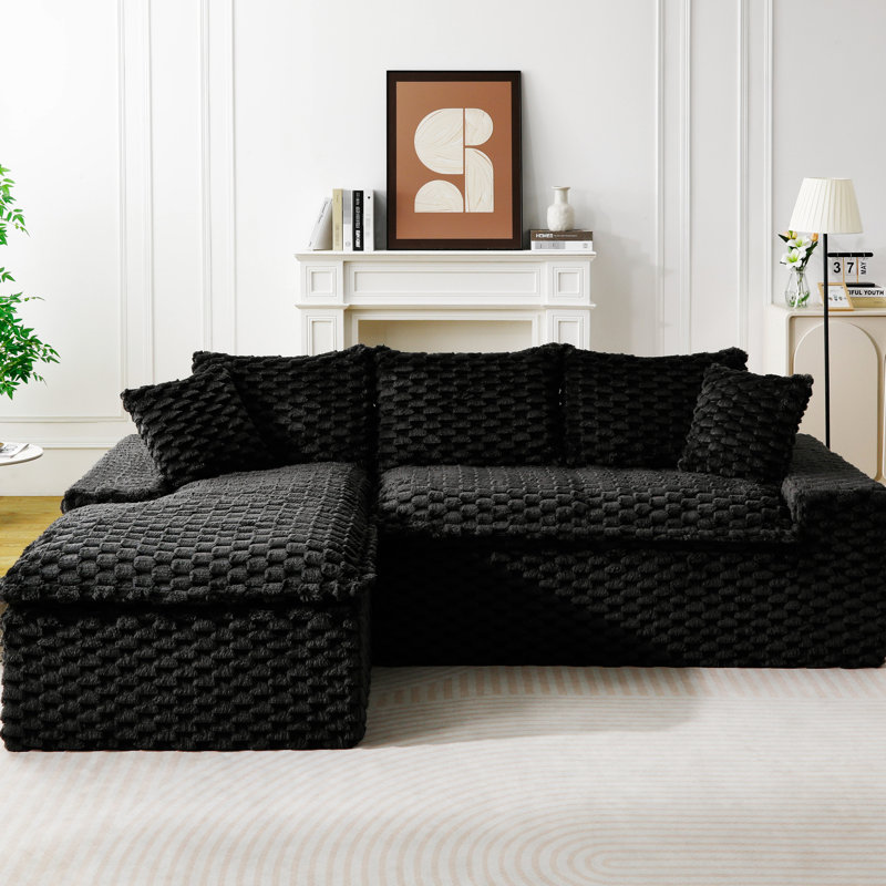 Lit simple convertible en velours de tortue noire - siège et méridienne, conception modulaire, configuration interchangeable, confort pour la détente au travail avec assise gauche, tissu doux