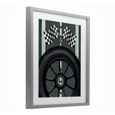 «Racetrack Flags & Tire», reproduction encadrée sous verre, conception de Jennifer Stith