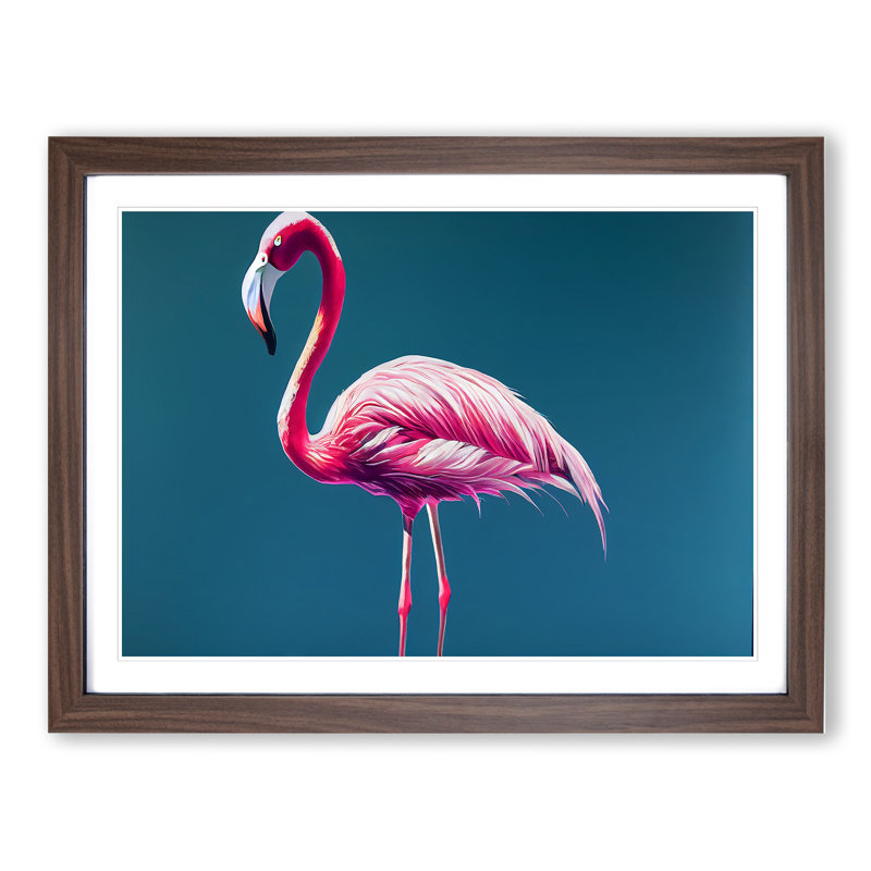 Appealing Flamingo - Single Picture Frame Print, 34cm H x 46cm W, Walnut