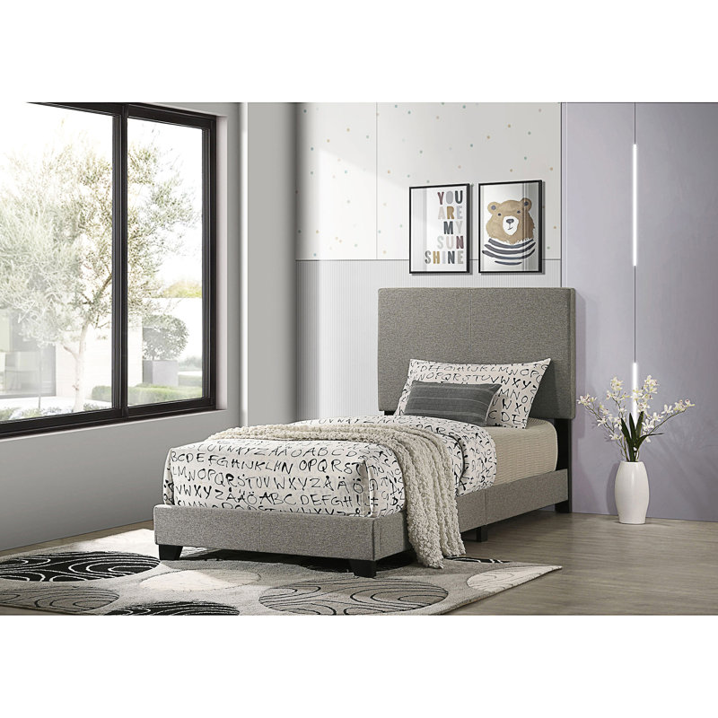 Lit à panneau tapissier taupe Efram, Lit simple