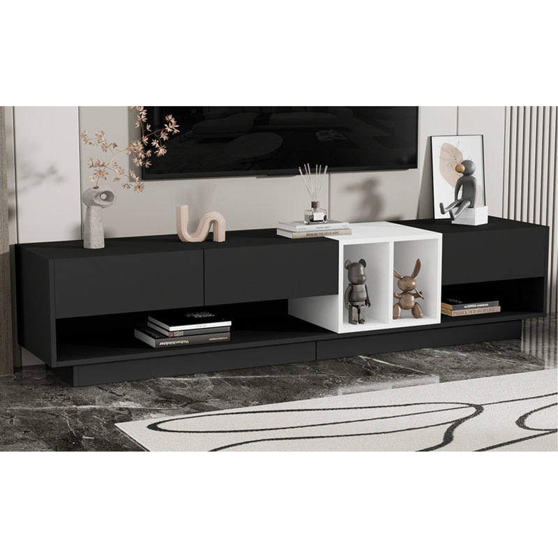 Meuble télé élégant avec compartiment caché pour le rangement: pour téléviseur de 80 po ou moins, support fonctionnel noir