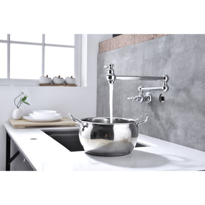 Folding Pot Filler Faucet For Wall Mount, Arm Function Efficient And Accurate Water Control, Double Handles To Control Flow, Corrosion, Brass Kitchen Tap, Mounted With Arm, Precise Management,