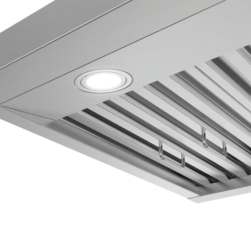 30 po Hotte T-1909-1-CL Merlara convertible sous-comptoir 406 pi3 / min en acier inoxydable brossé avec filtres à chicane, commande tactile, lumières DEL
