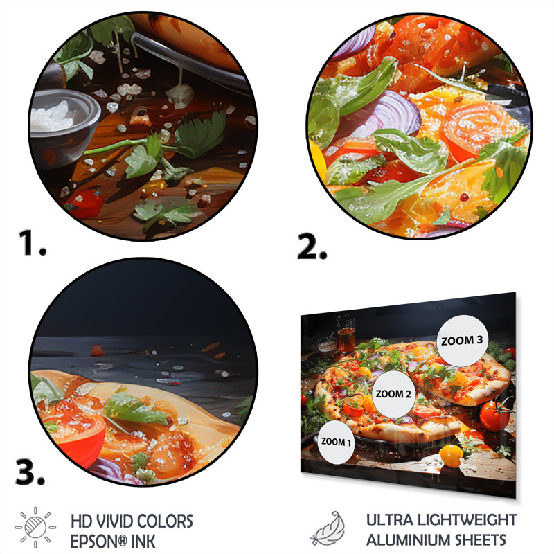 Vibrant Pizza All Dress II - Food & Beverage Metal Wall Art Prints Set