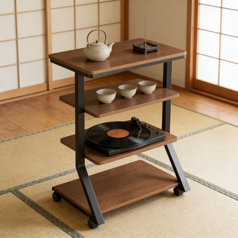 4-Tier Mobile AV Media Stand With Adjustable Shelves, Heavy-Duty Audio Rack For Record Player, TV Box, Stereo Equipment And Corner Entertainment Center