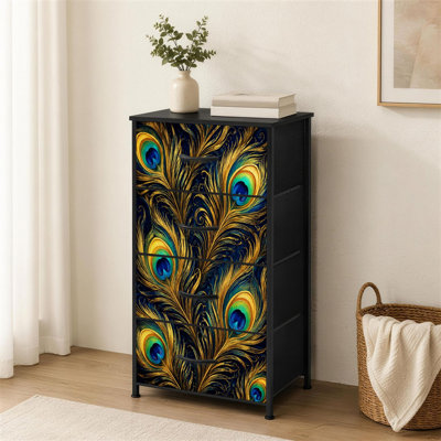 Commode à 4 tiroirs pour la chambre à coucher Chinoiserie Peacock Feather