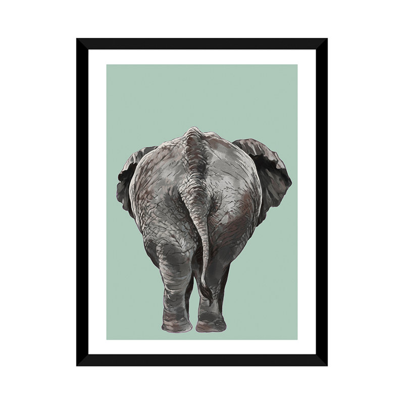 Art de bout éléphant, H 32 po x l 24 po x P 1 po, Papier avec cadre noir