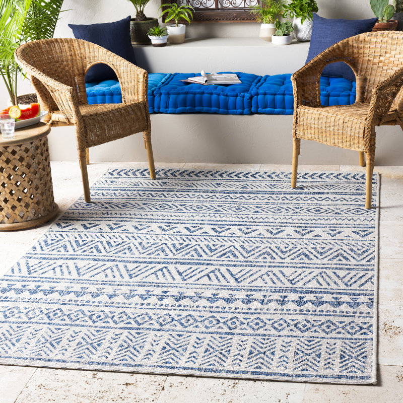 Tapis intérieur / extérieur tissé à la machine en denim / bleu marine / blanc Hongming, Rectangle de 10 pi x 14 pi