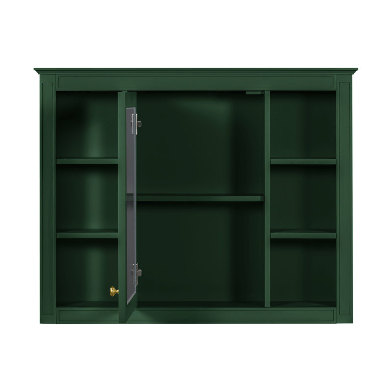 Armoire de salle de bain moderne 35 po x 27,5 po - Miroir mural avec compartiment de rangement supplémentaire, Vert