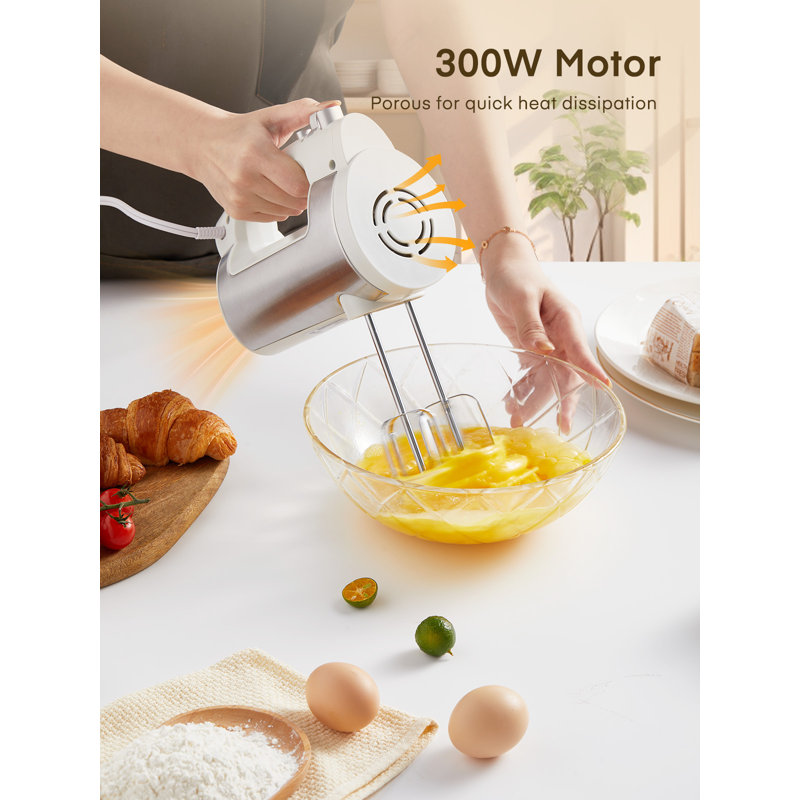 6 Speed Hand Mixer With Turbo Boost, 4 Stainless Steel Attachments, White