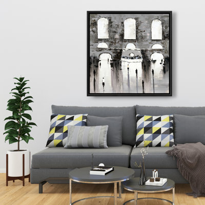 Gray Building with Passersby - Contemporary Livingroom Canvas
