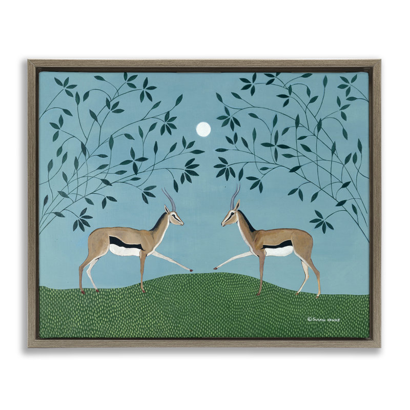 Cadre flottant Gazelles Greeting Symmetry, design par Susan Henke, H 25 po x l 31 po, Cadre flottant orme Montalcino
