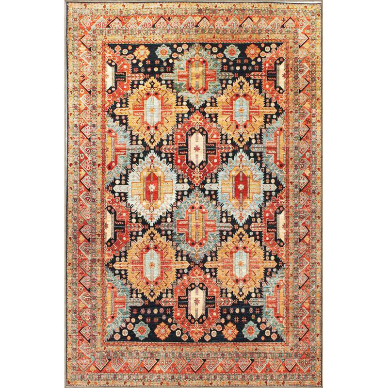 Yellow Traditional Patterned Washable Rug, Rectangle 3'3" x 4'11" Rug Pad Included