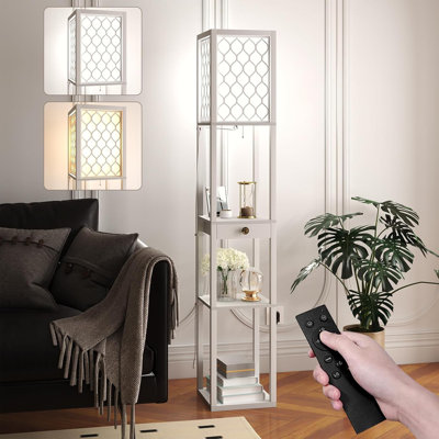 Modern Floor Lamp With Shelves & Remote Control | Stylish Tall Standing Light For Bedroom, Living Room, Office | Durable & Stable Design | 160cm, With Bulb Included