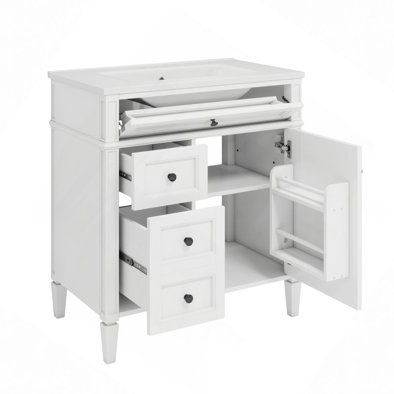 Meuble-lavabo 30 po avec lavabo supérieur, meuble-lavabo moderne avec 2 tiroirs et un tiroir basculant, meuble-lavabo simple